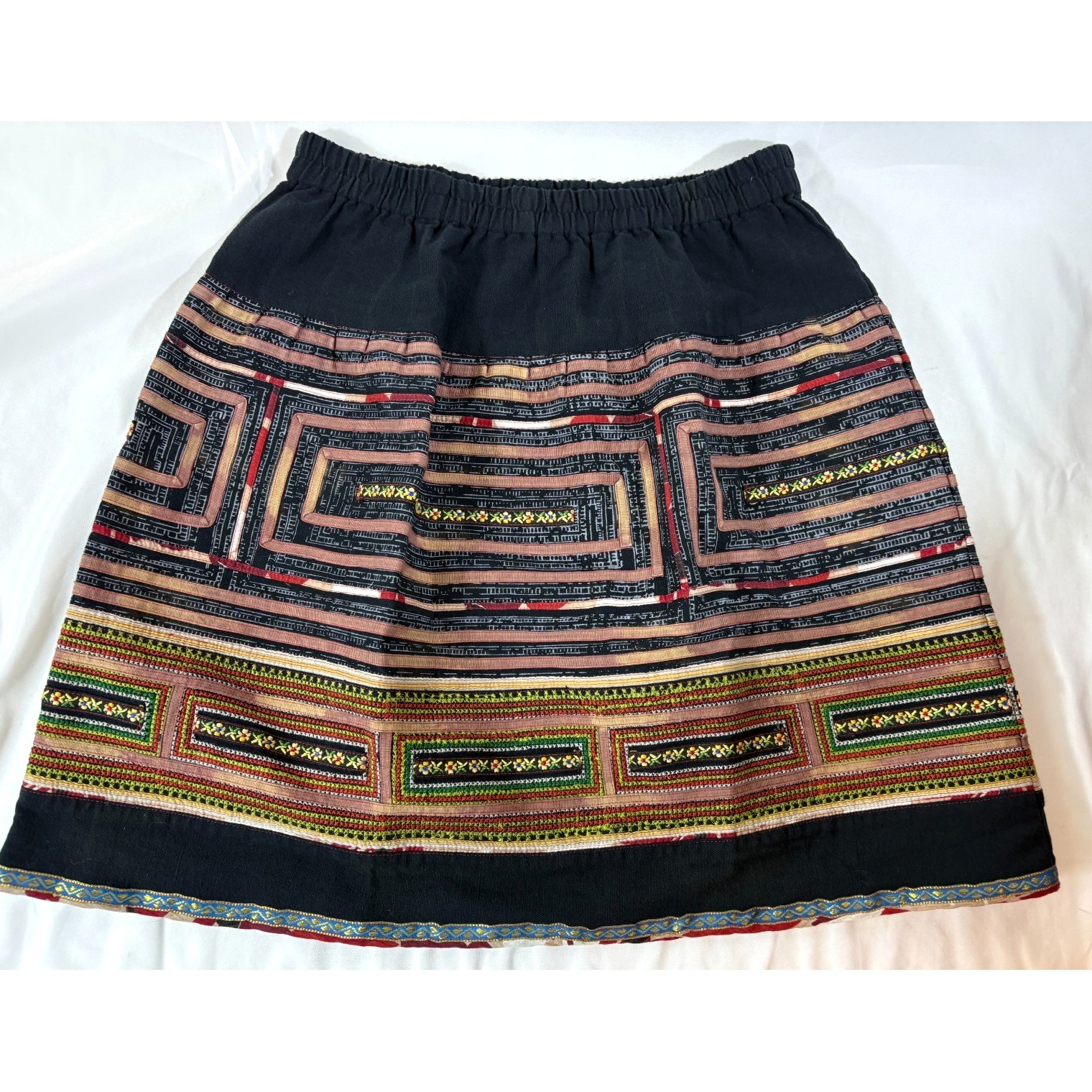 Anthropology Sachin & Babi Black Mini Skirt Ethnic Embroidery 100% Cotton Sz 4